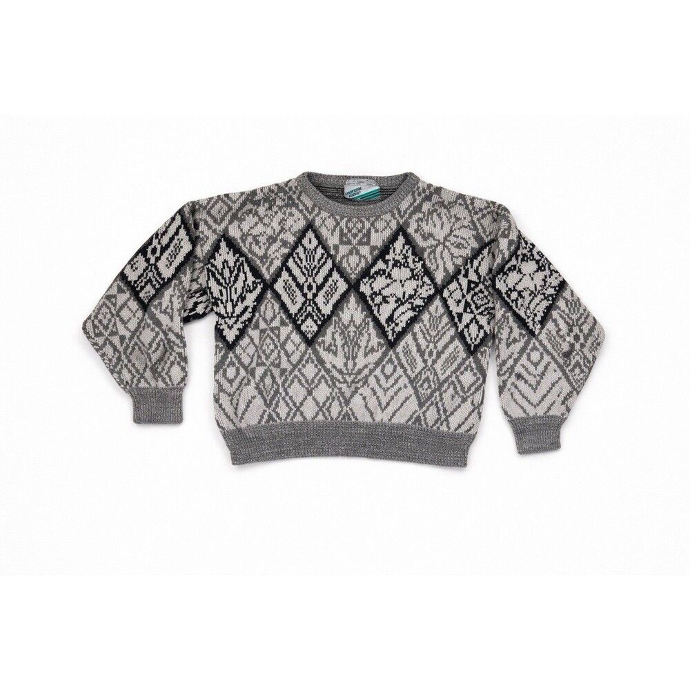 Vintage Nordic Geometric Grandpa Sweater Made USA Large Chunky Ski Lodge Knit - Picture 2 of 5